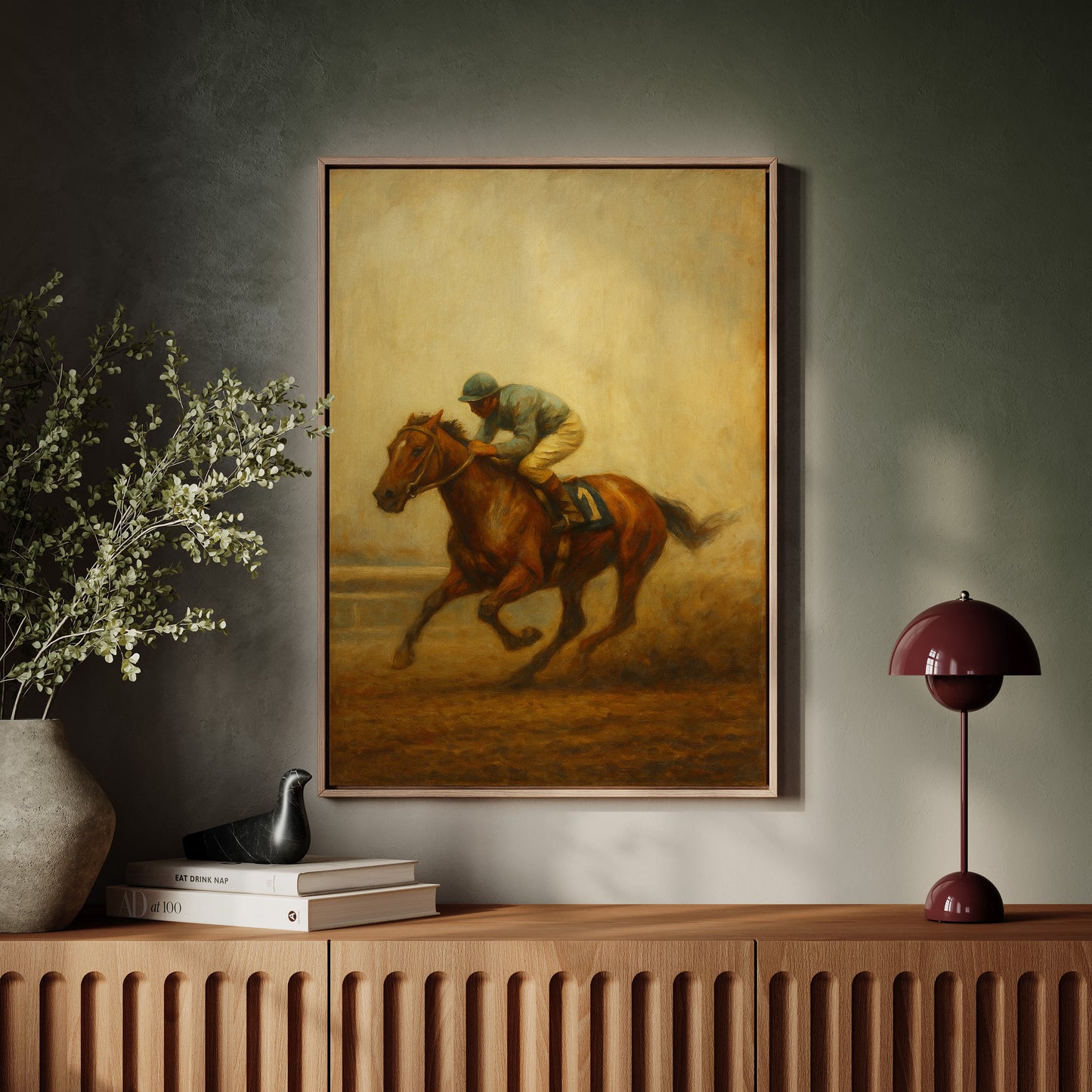 “Final Stretch” – Vintage Horse Racing Oil Painting Print