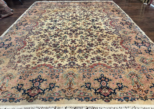 Antique Karastan Rug 8.8 x 12 Lanamar Floral Ivory Kirman Wool Discontinued