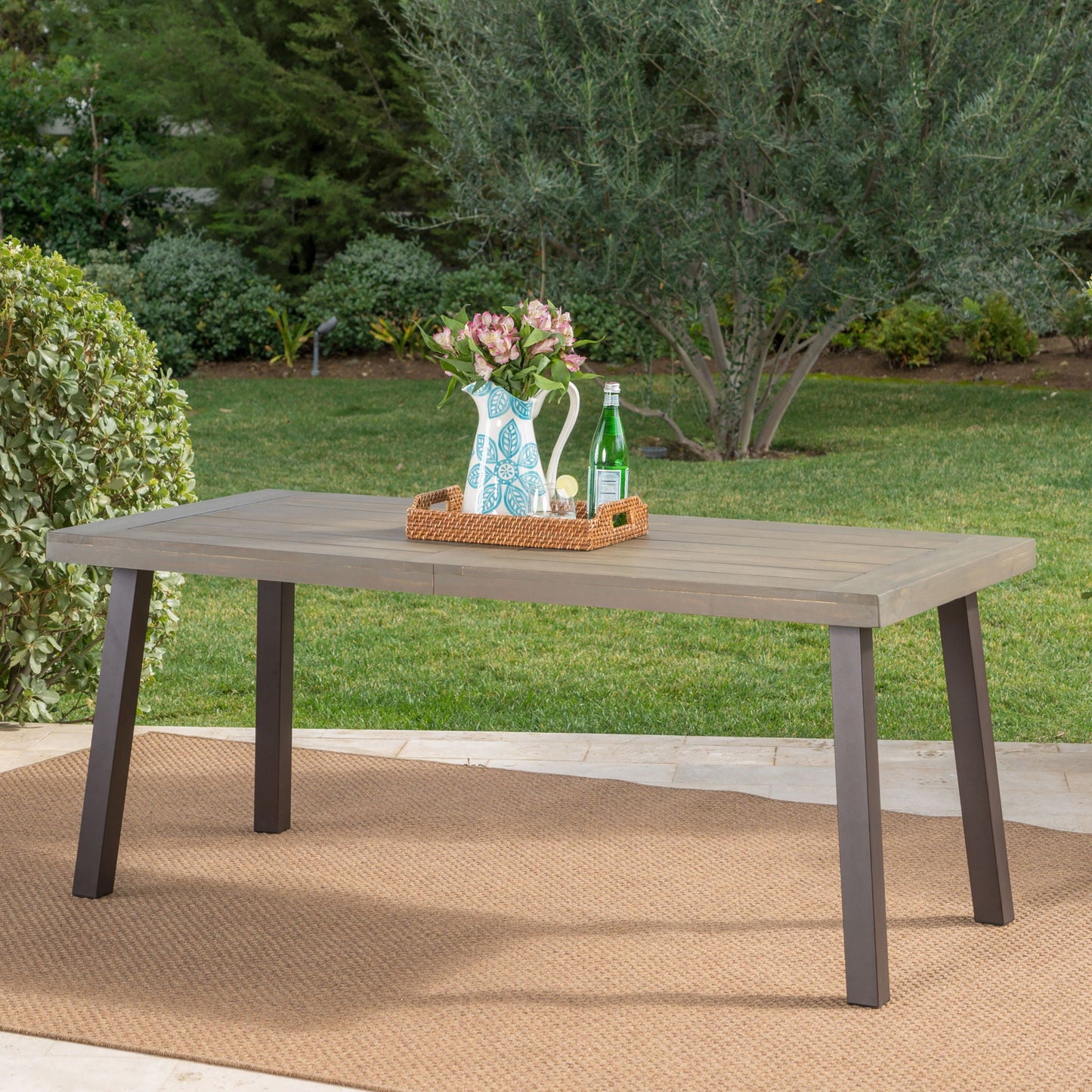 Acacia Wood Dining Table With Slat Design