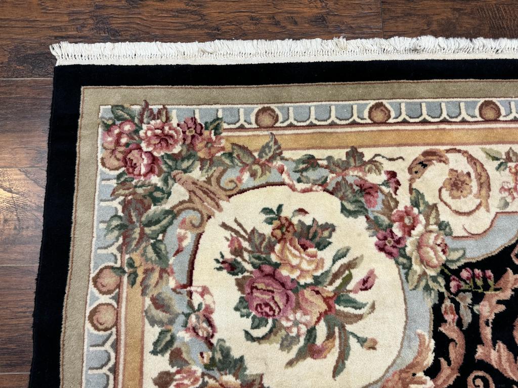 Aubusson Rug 8x10, Floral, Wool Pile, Elegant, European Design, Handmade, Fine