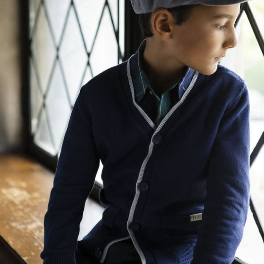 Tipped Organic Cardigan with Elbow Patches - Baby