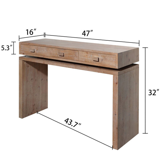 Rustic Wood Console Table With 3 Drawers Entryway Table For Hallway, Foyer, Or Office - Natural / Natural & Light Brown / Natural Wood / Natural Wood Wash / Natural / Rustic