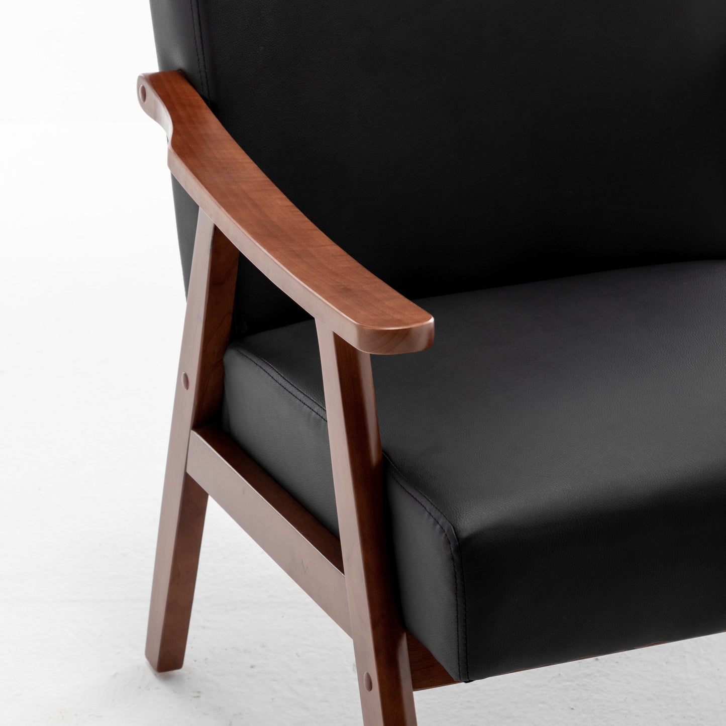 Accent Chair Mid-Century Wingback PU Leather Black Rubberwood 26x31x32 In 300 LB
