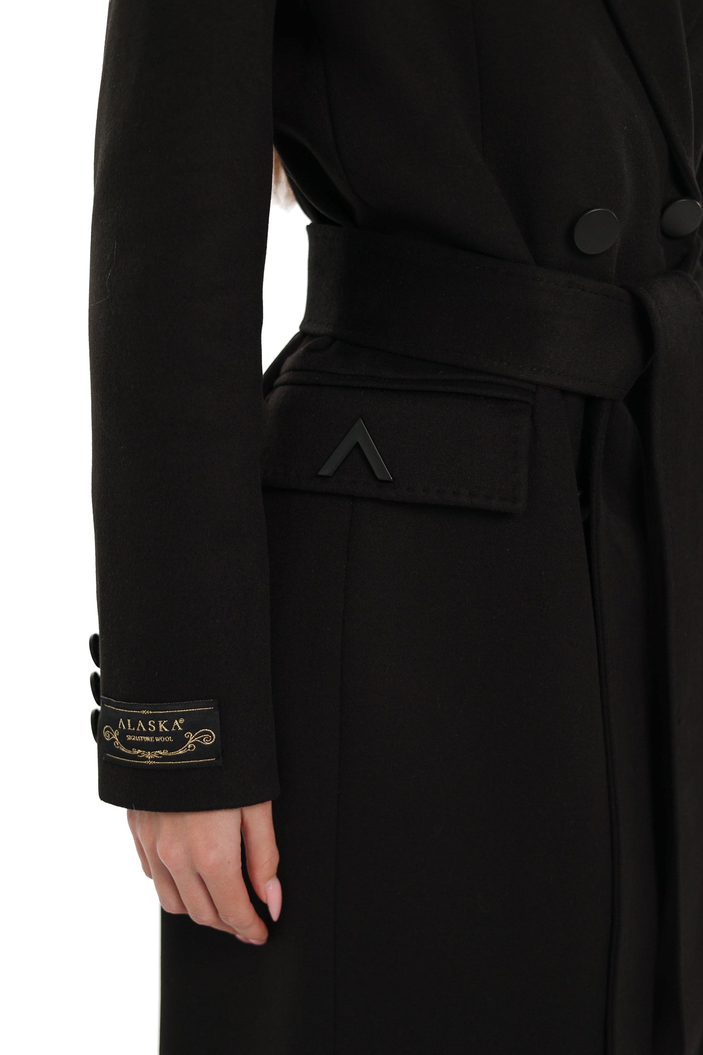 Alaska Longline Cashmere Wool Blend Coat in Black