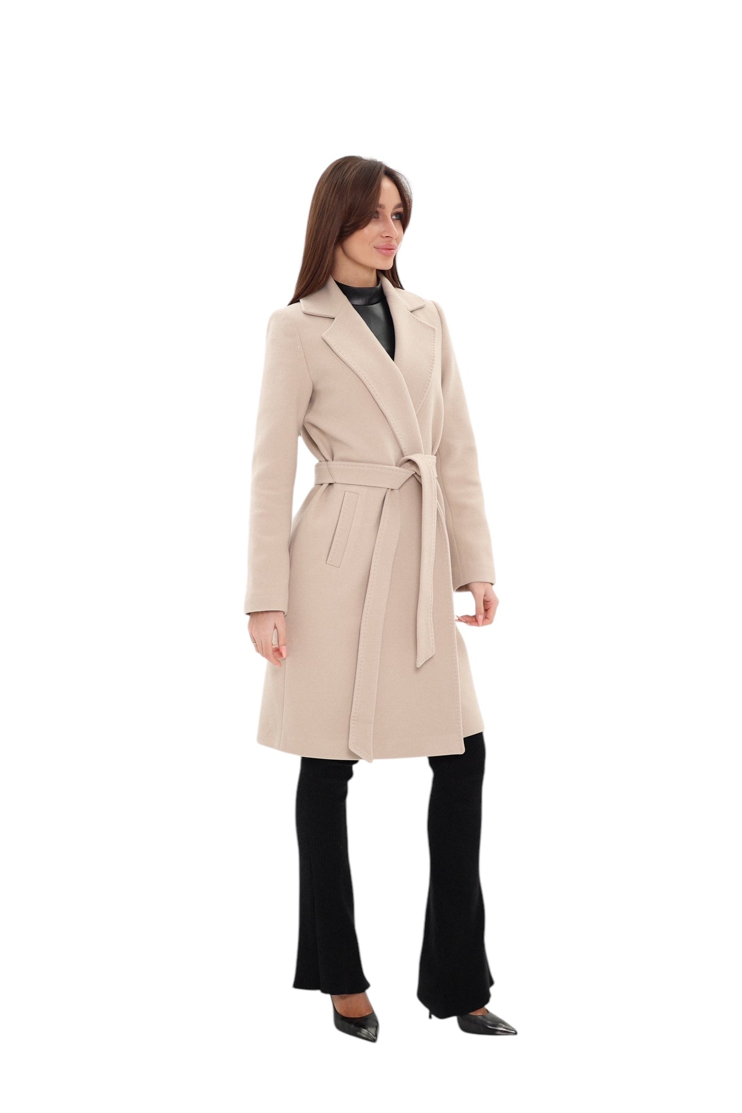 Windsor Classic Wraparound Cashmere Blend Overcoat in Nude