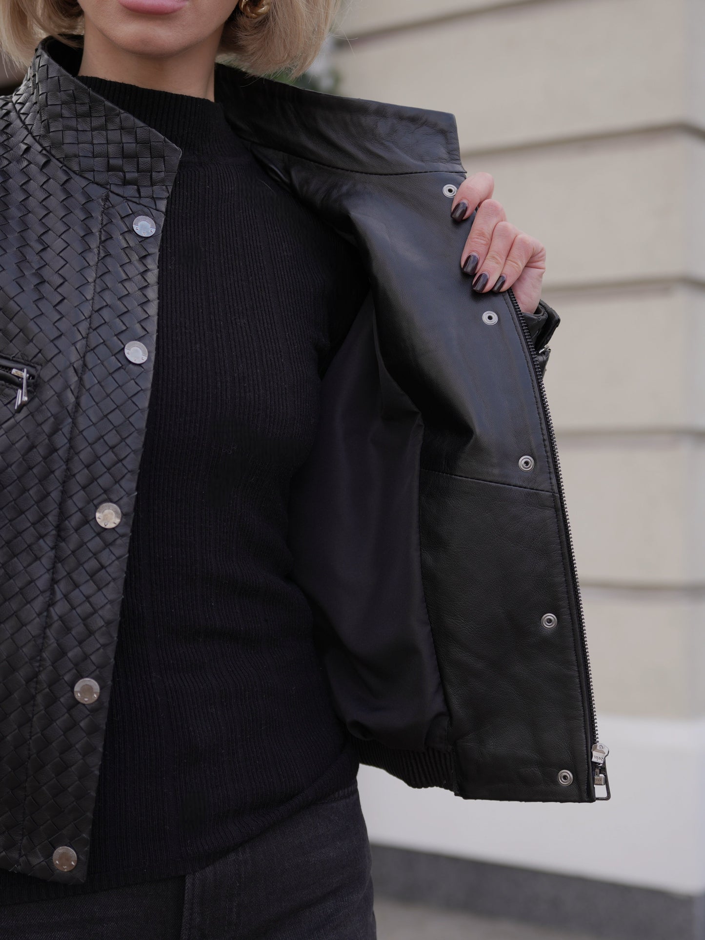 Marlowe Braided Genuine Leather Jacket in Black