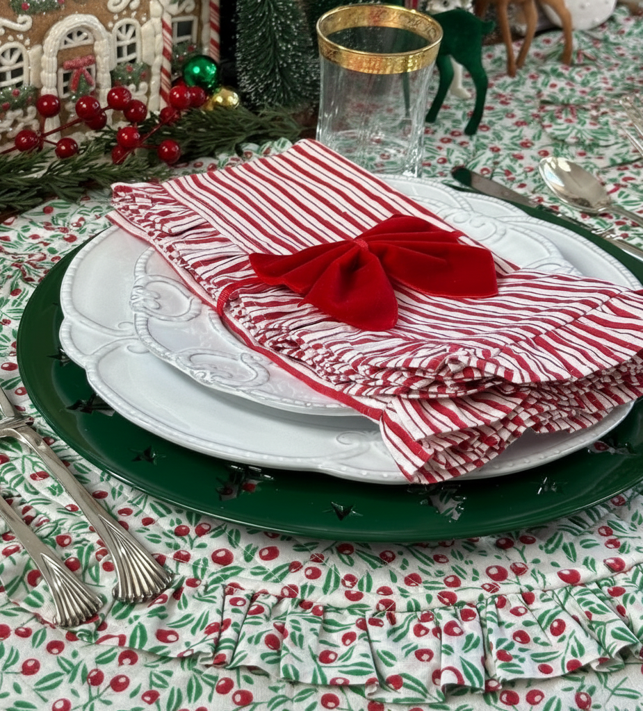 The Mistletoe & Bows Quilted Ruffle Charger - Set of 4