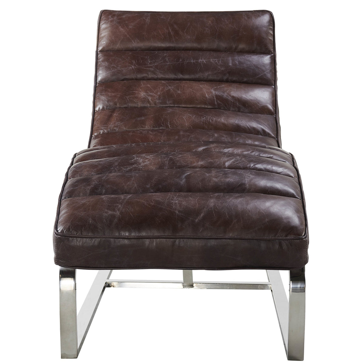 Sporting Estate Channeled Leather Chaise Lounge — Dark Brown