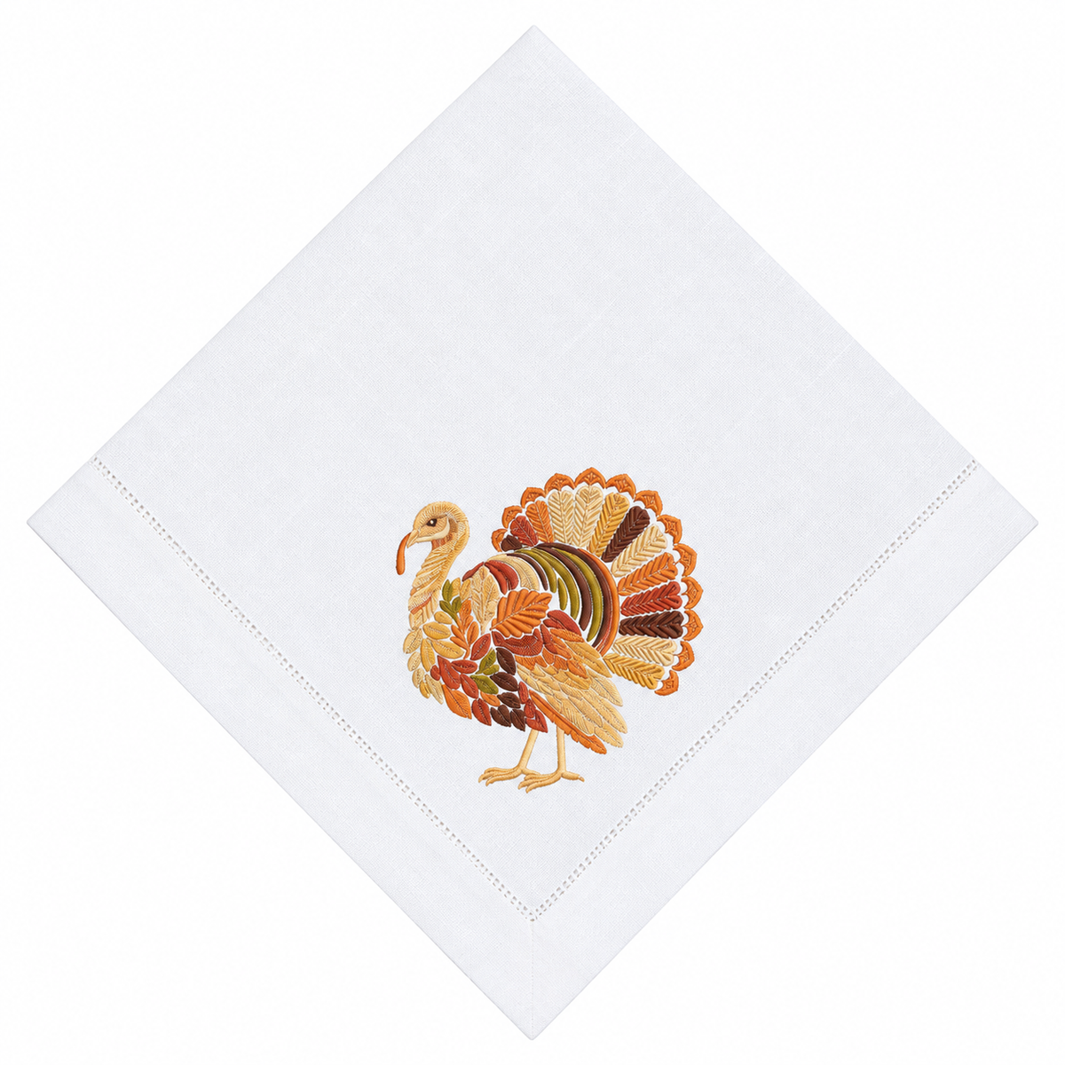 The Harvest Turkey Hemstitched Linen Napkin, Set of 4