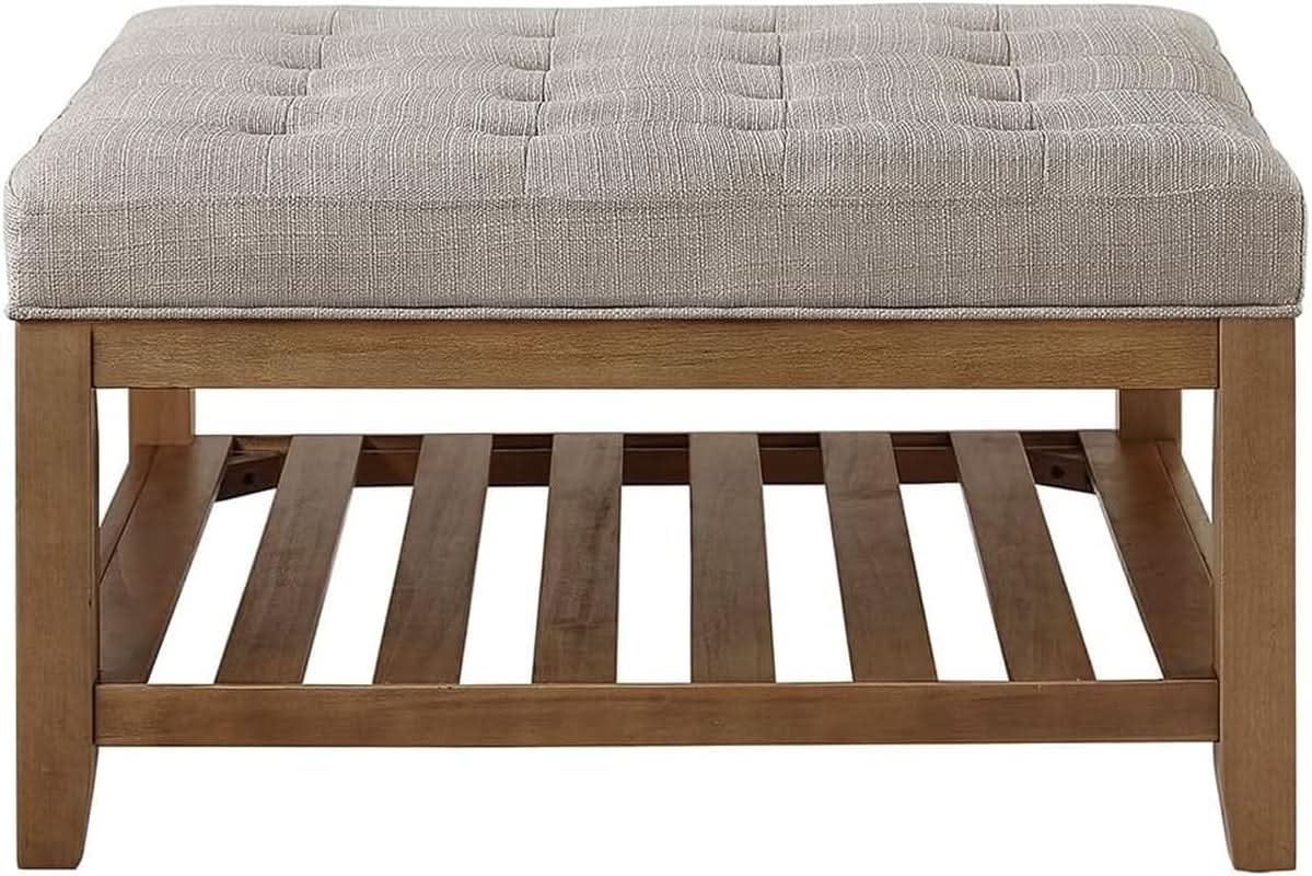 Large Upholstered Tufted Linen Ottoman Coffee Table