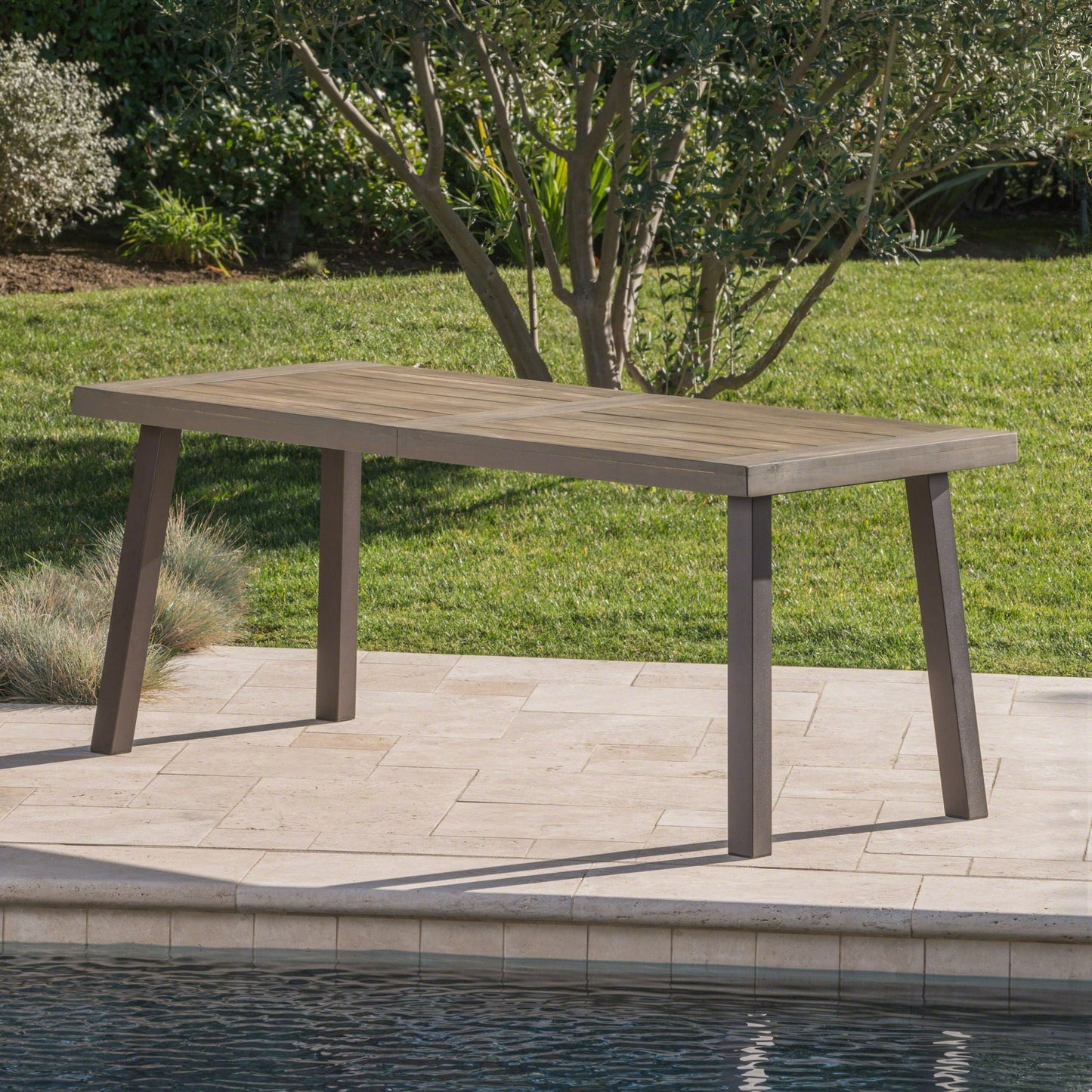 Acacia Wood Dining Table With Slat Design