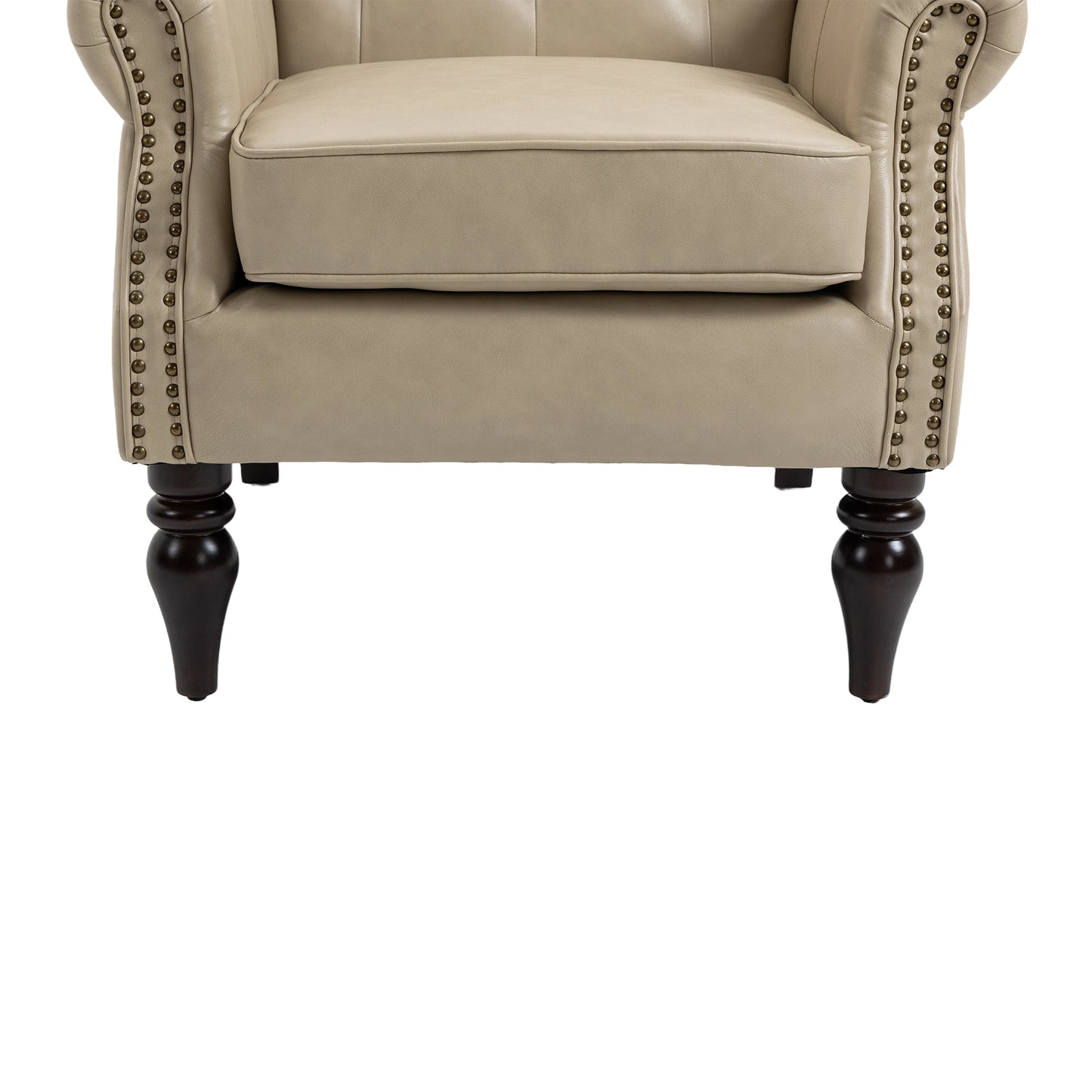 Accent Lounge Chair PU Leather Camel Rubber Wood Legs Sinuous Springs 250 LB