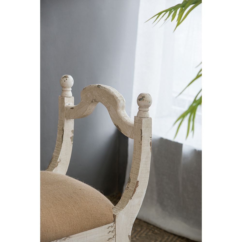 Harlow Country House Bench – Distressed White & Natural Linen