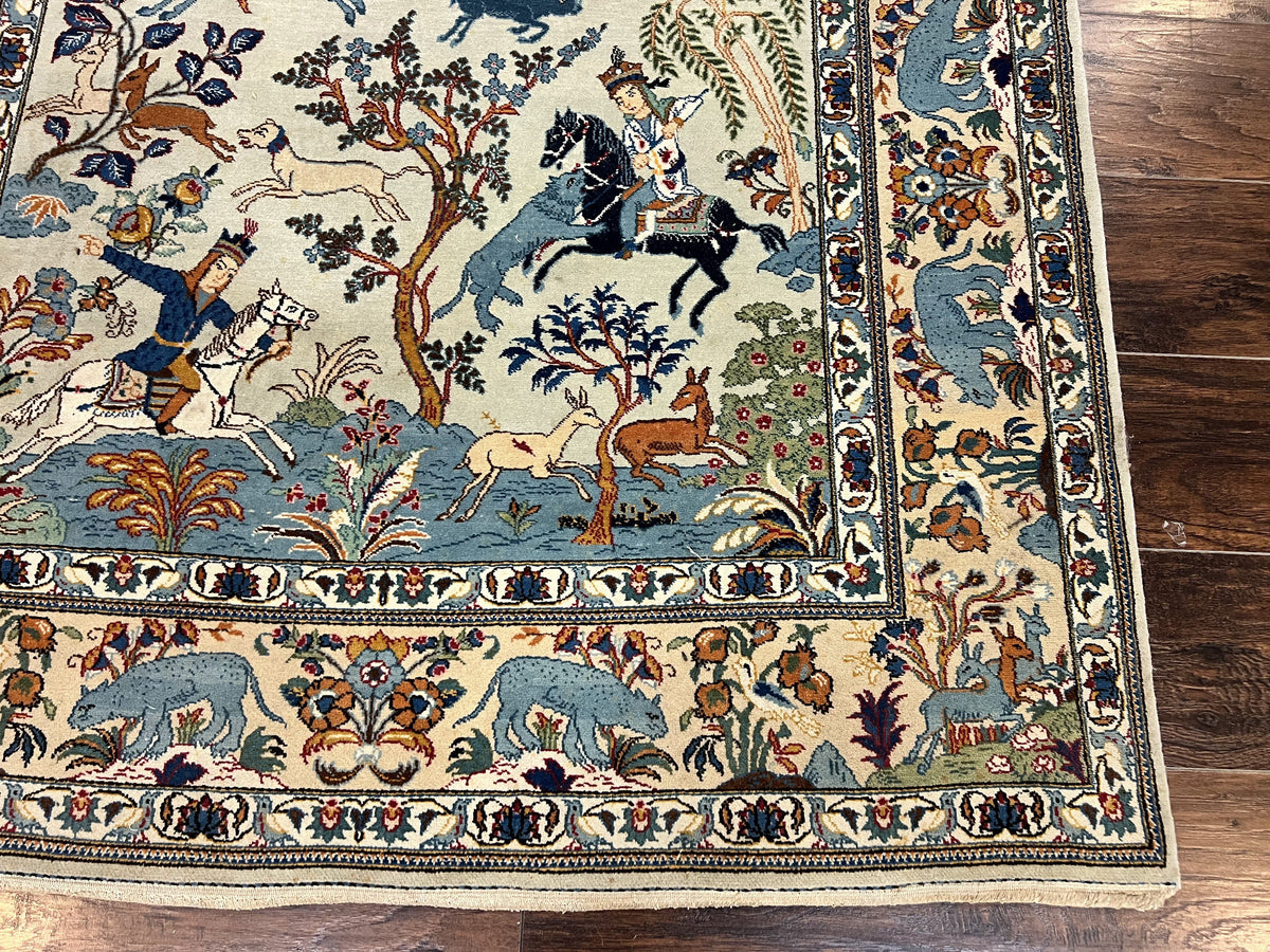 The Sporting Estate Semi-Antique Persian Kashan Hunting Rug — 4'6" × 7'