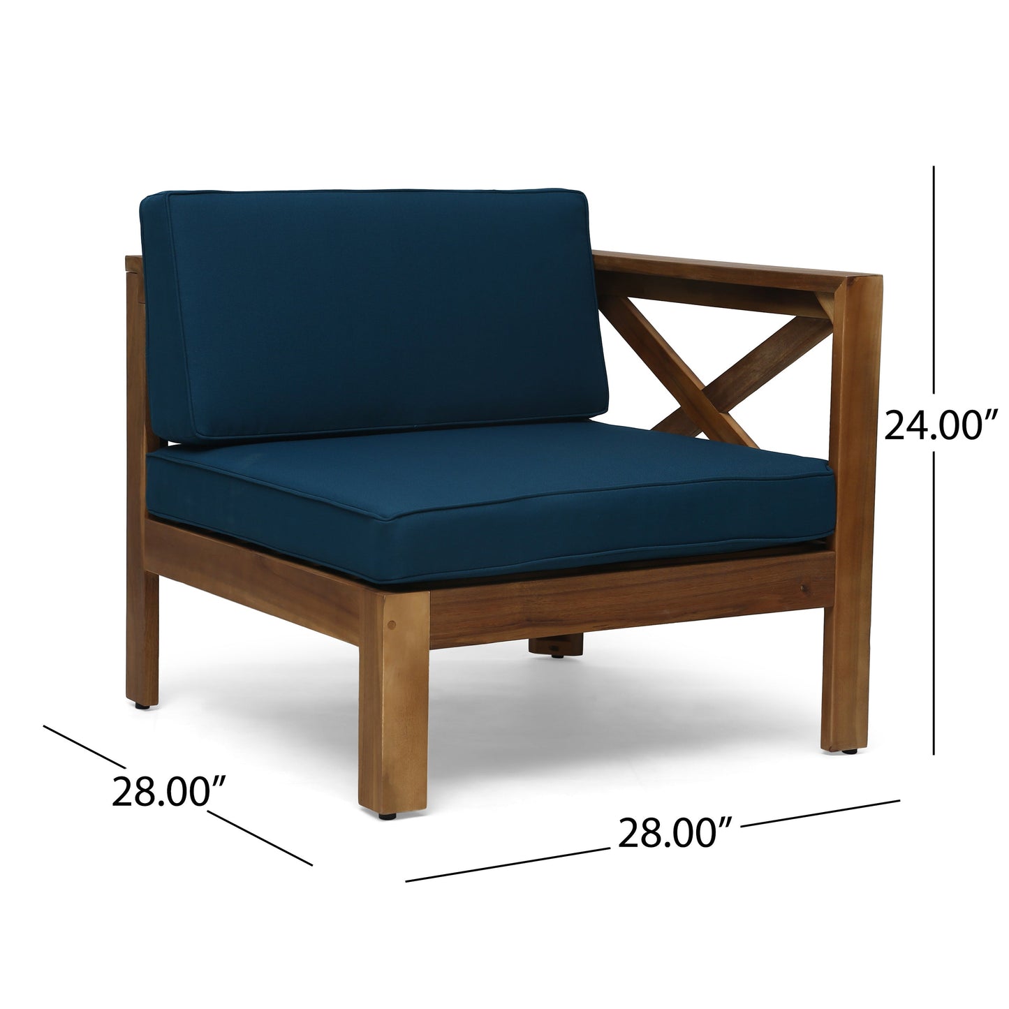 Outdoor L-Shaped Sofa Set with Coffee Table Dark Blue Cushions Teak 5-piece