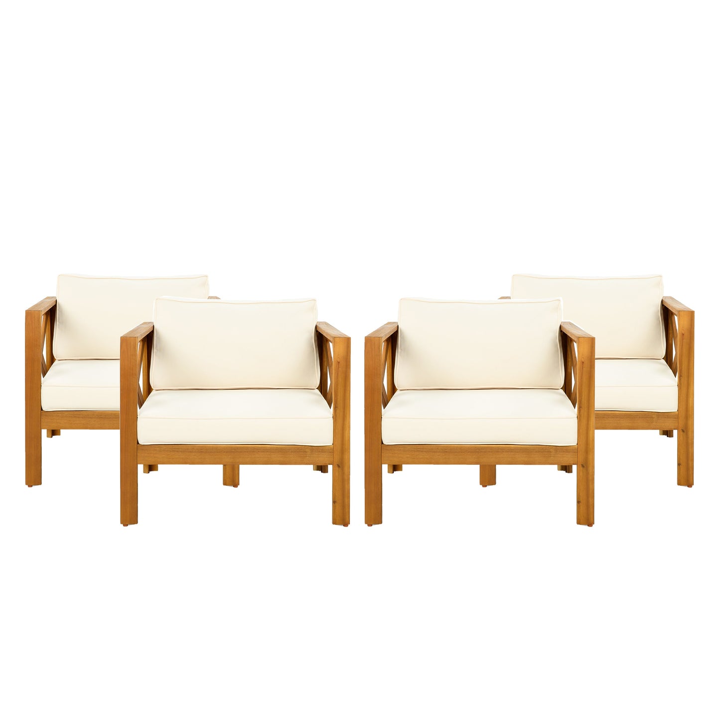 Patio Conversation Set Modern Acacia Wood Teak Finish 2 Armchairs and Table