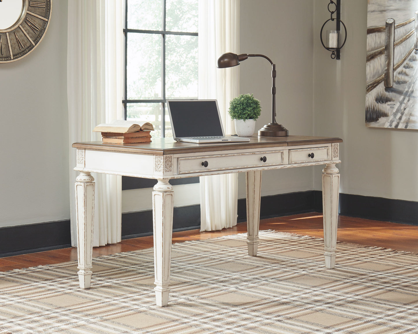 Realyn - Home Office Lift Top Desk - White / Brown