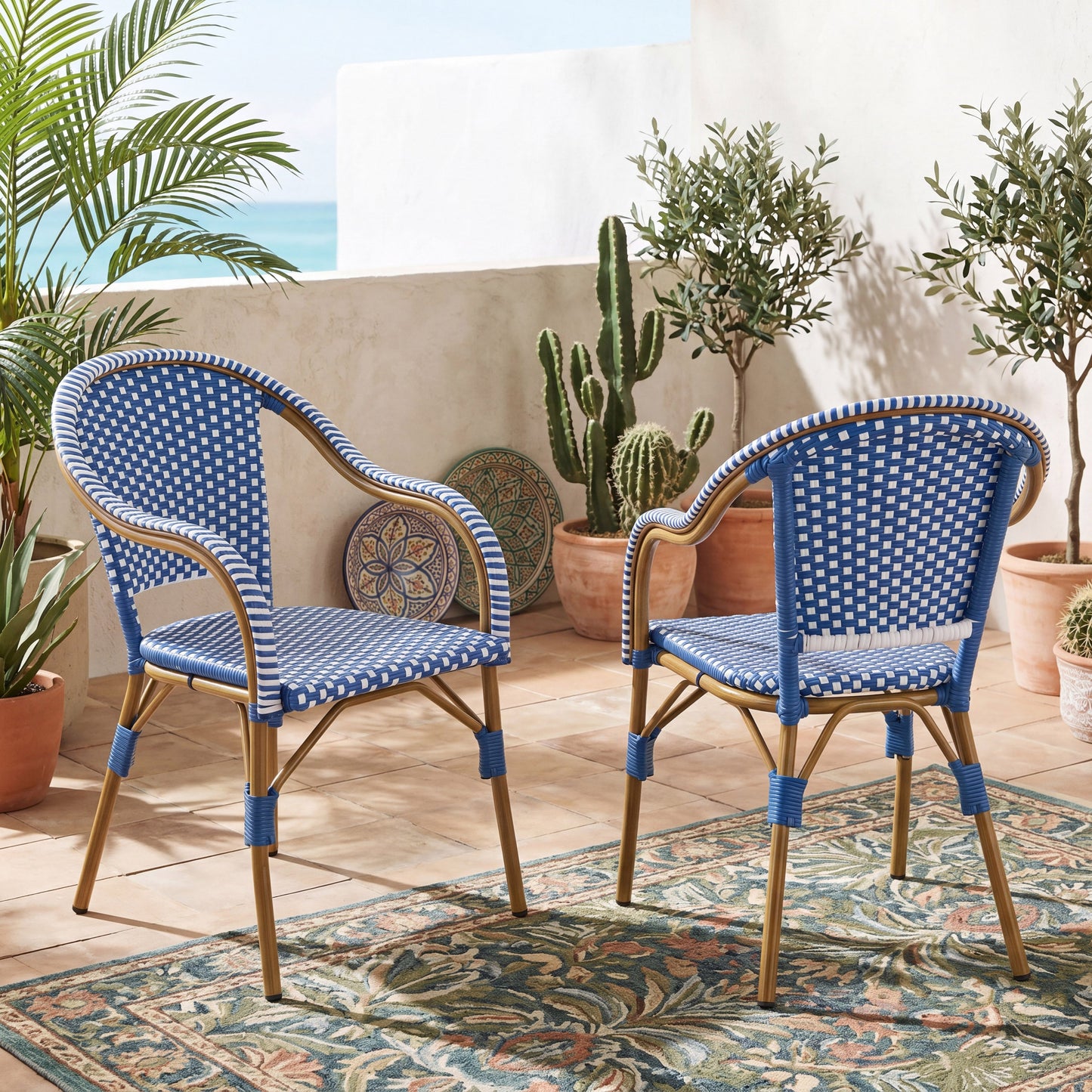 Outdoor Bistro Chairs, Patio Dining Chairs with Aluminum Frame, Weather