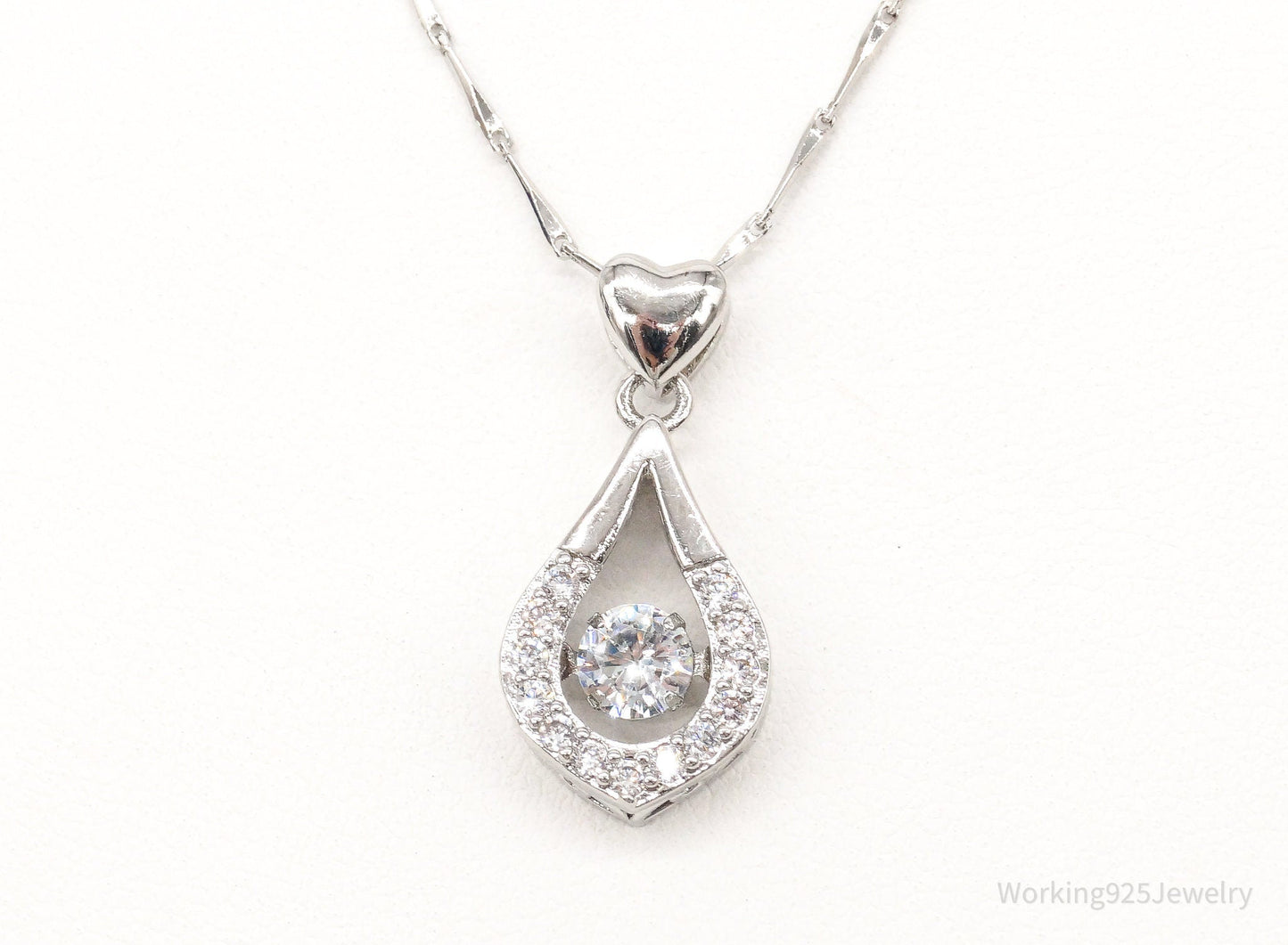 Vintage Cubic Zirconia Art Deco Sterling Silver Necklace