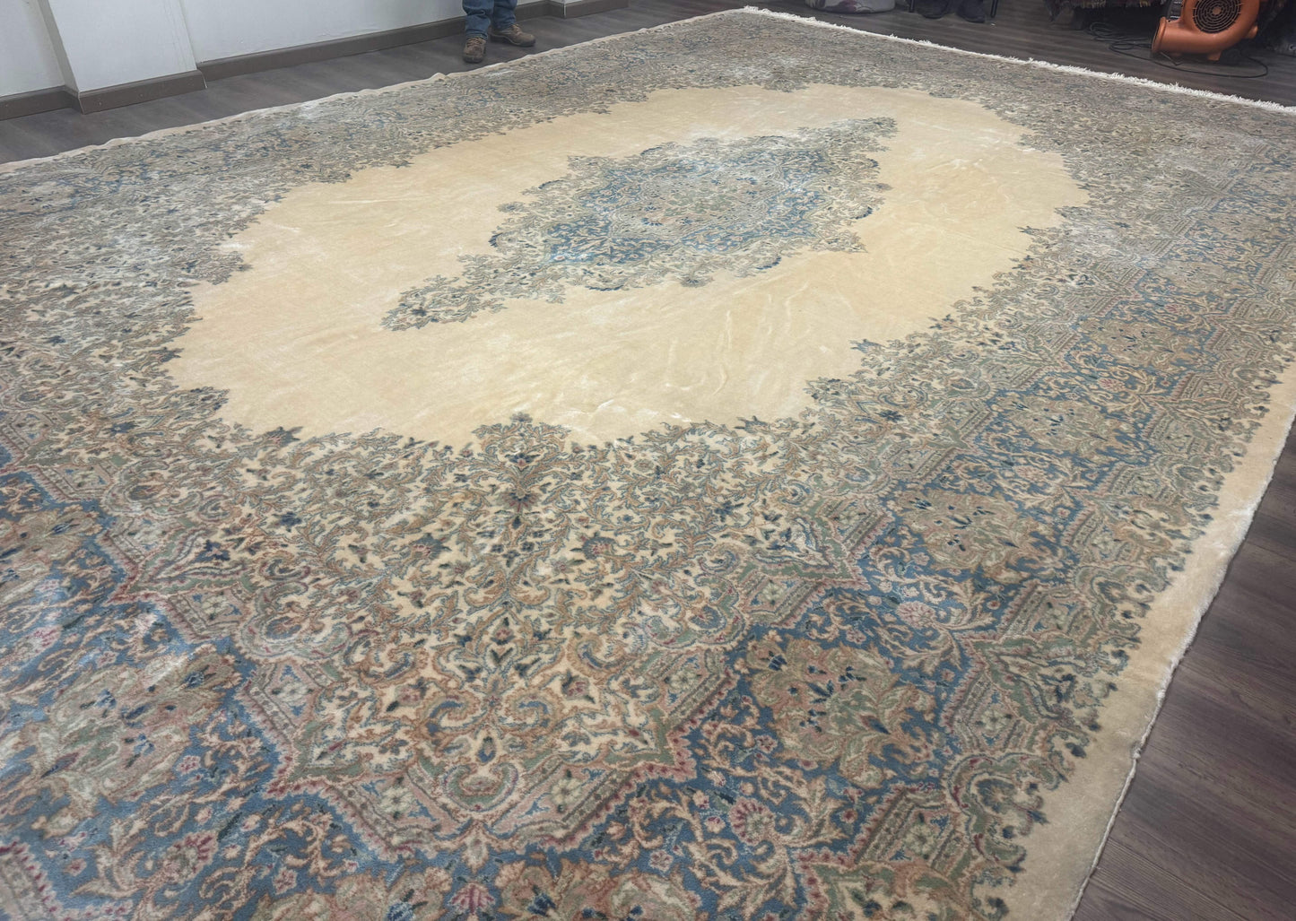 Palace Size Persian Kerman Rug 12x18, Floral Semi Open Field, Signed, Fine 240 KPSI