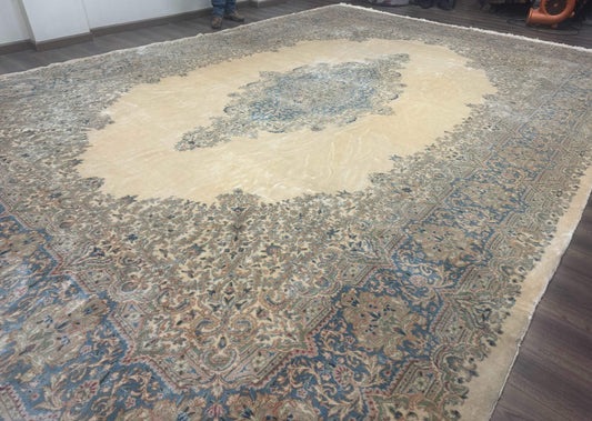 Palace Size Persian Kerman Rug 12x18, Floral Semi Open Field, Signed, Fine 240 KPSI