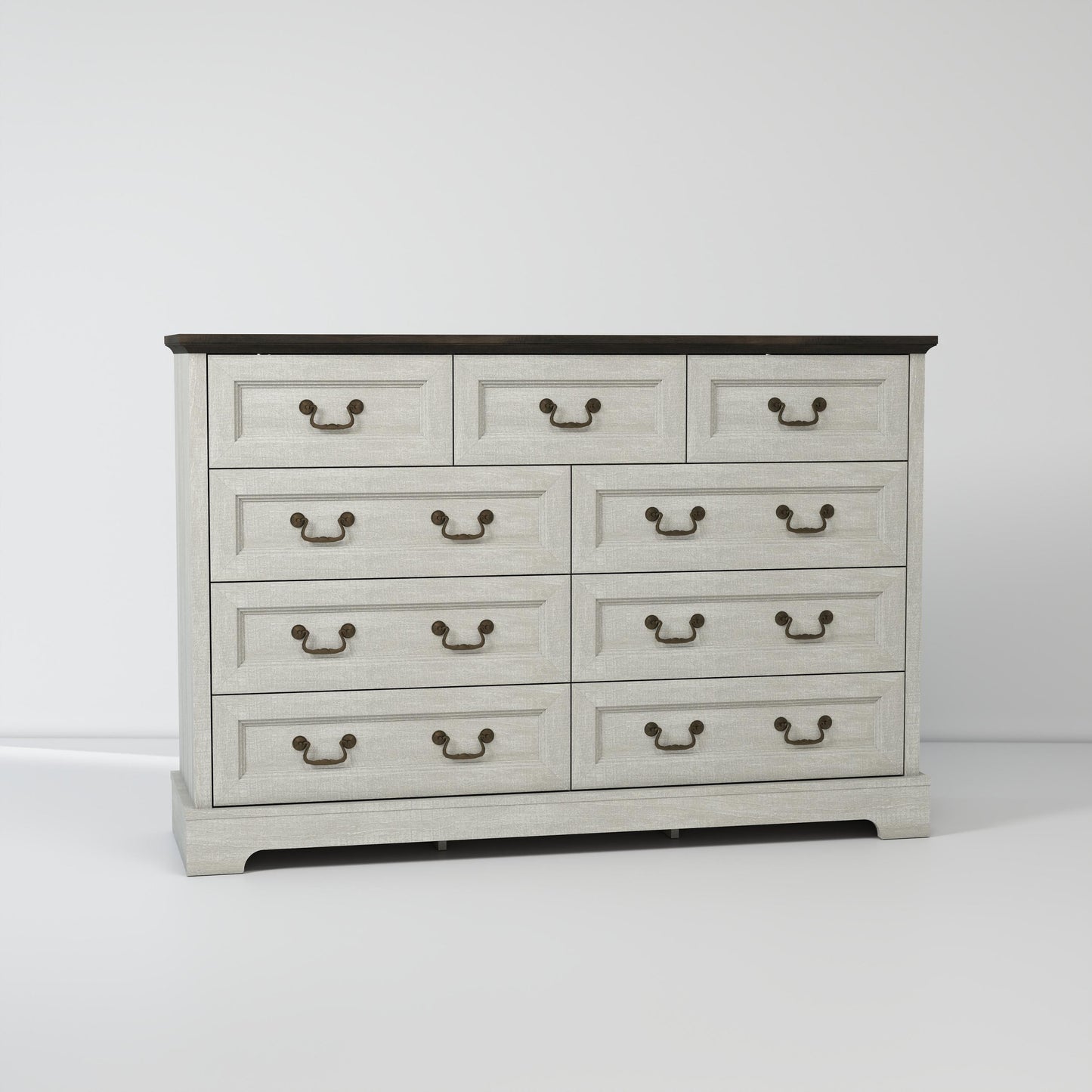 Dresser Farmhouse 9-Drawer Antique Gray MDF Brass Handles 55.1x37.2 In