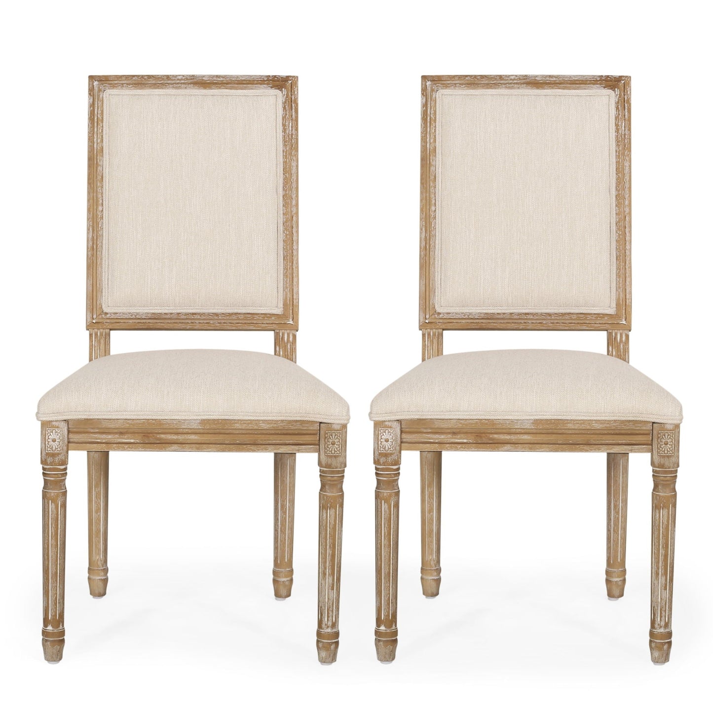 French Country Style Dining Chair With Upholstered Seating And Fluted Legs