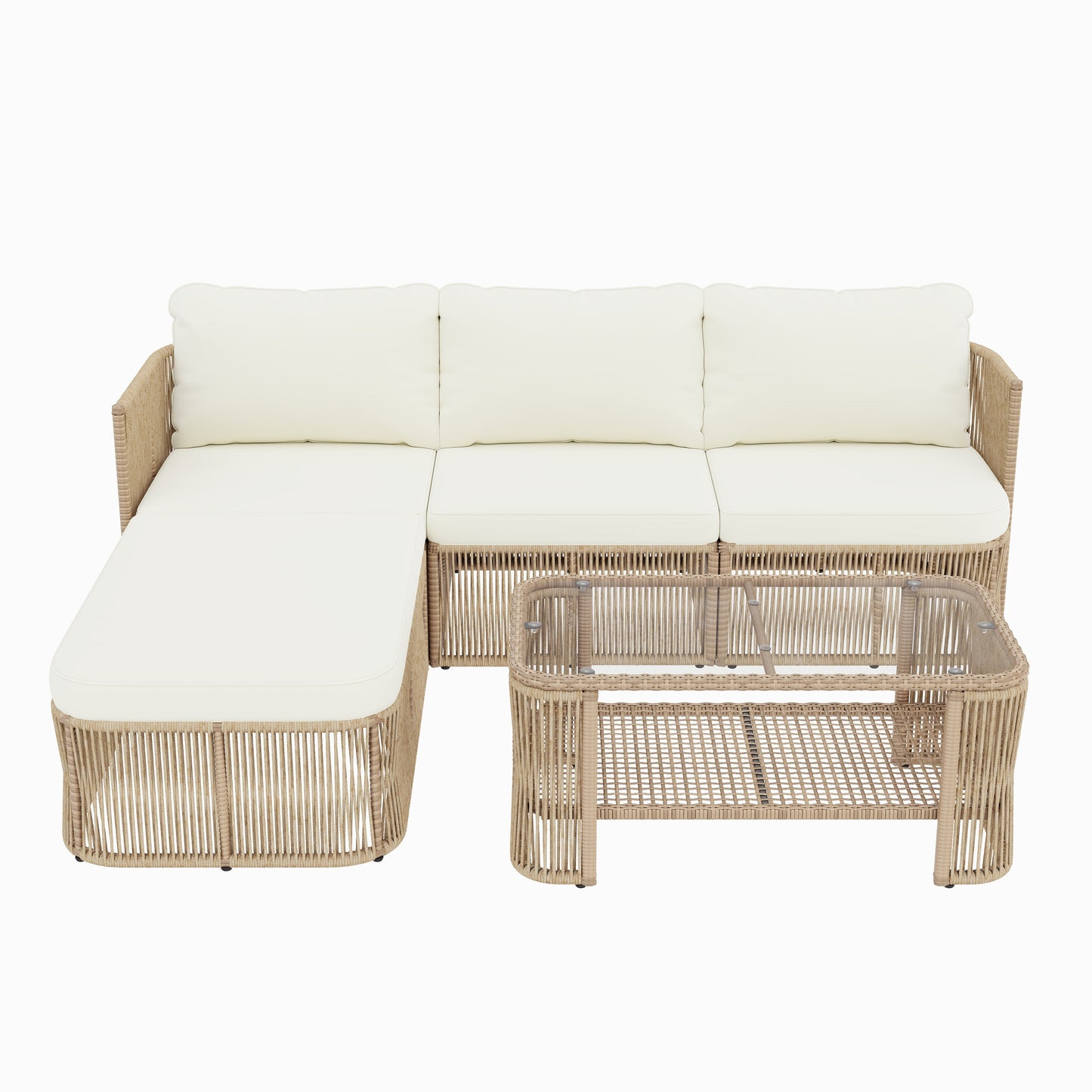 Outdoor Patio Set Rattan Dark Beige Iron Frame Conversation Sofa