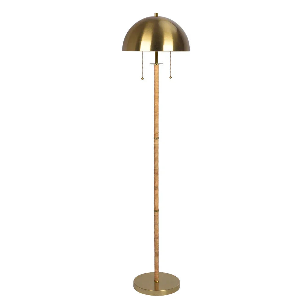 The Ashbourne Brass & Rattan Two-Light Floor Lamp