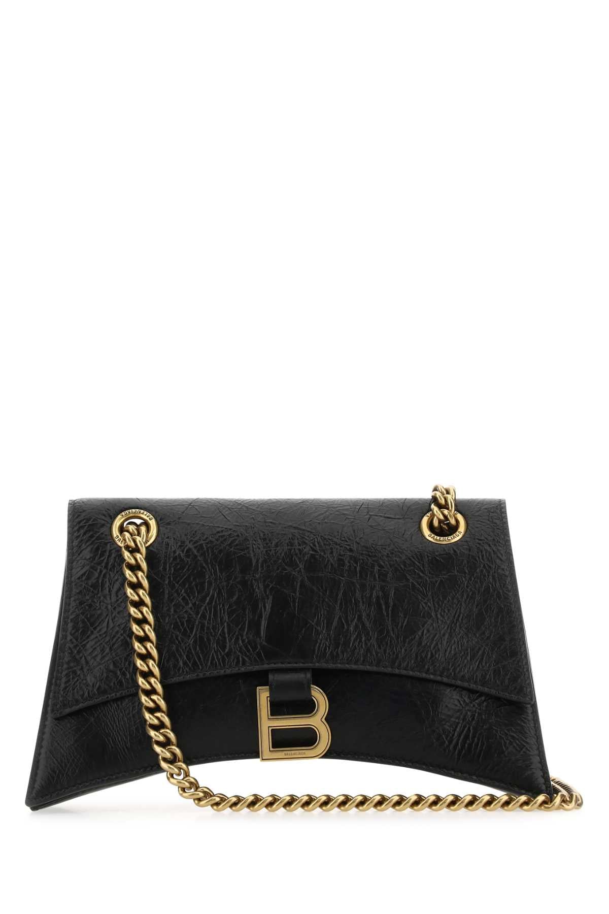 Balenciaga Crush Small Leather Shoulder Bag - Black Crinkled Calfskin Designer Handbag