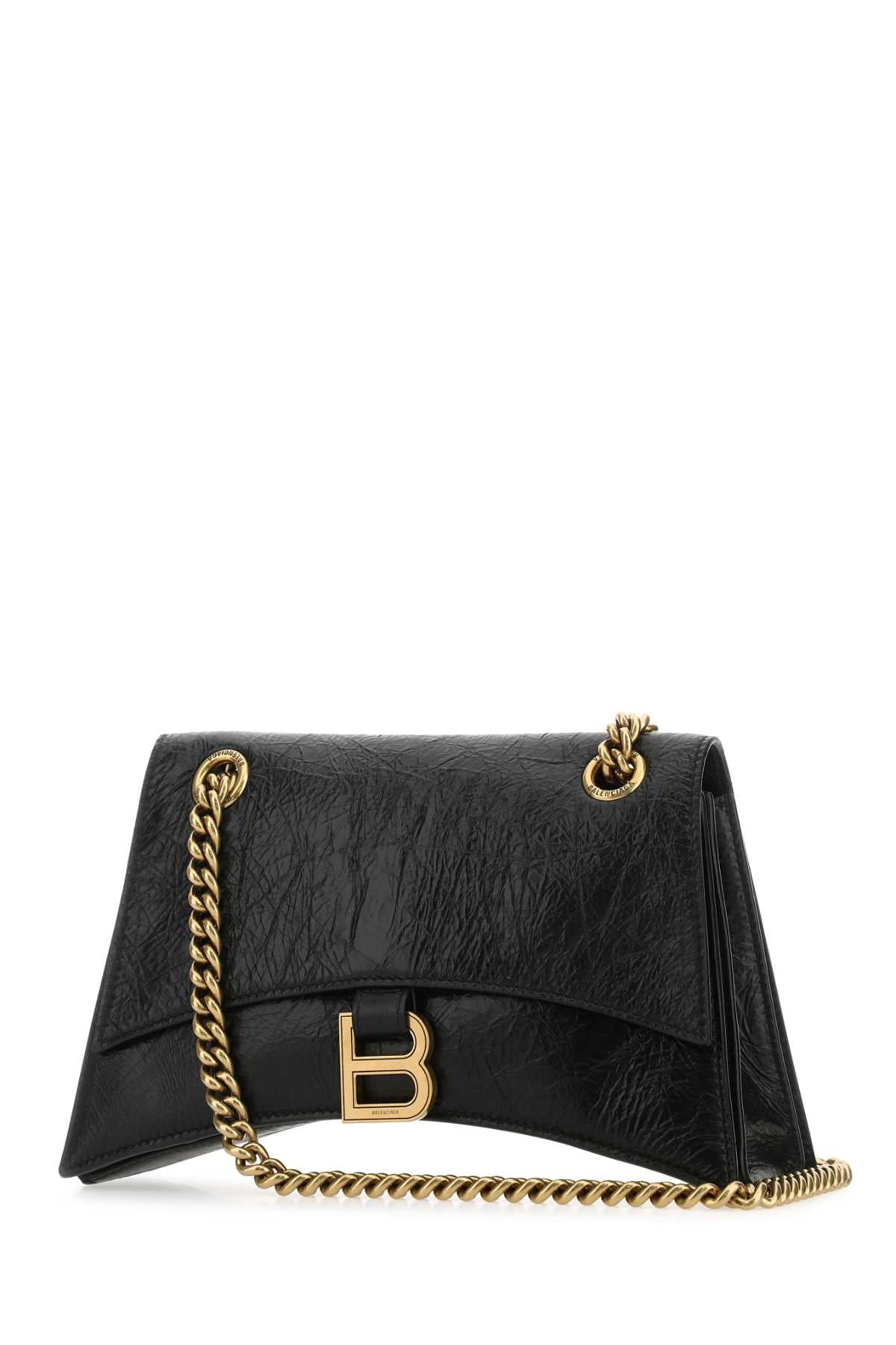 Balenciaga Crush Small Leather Shoulder Bag - Black Crinkled Calfskin Designer Handbag