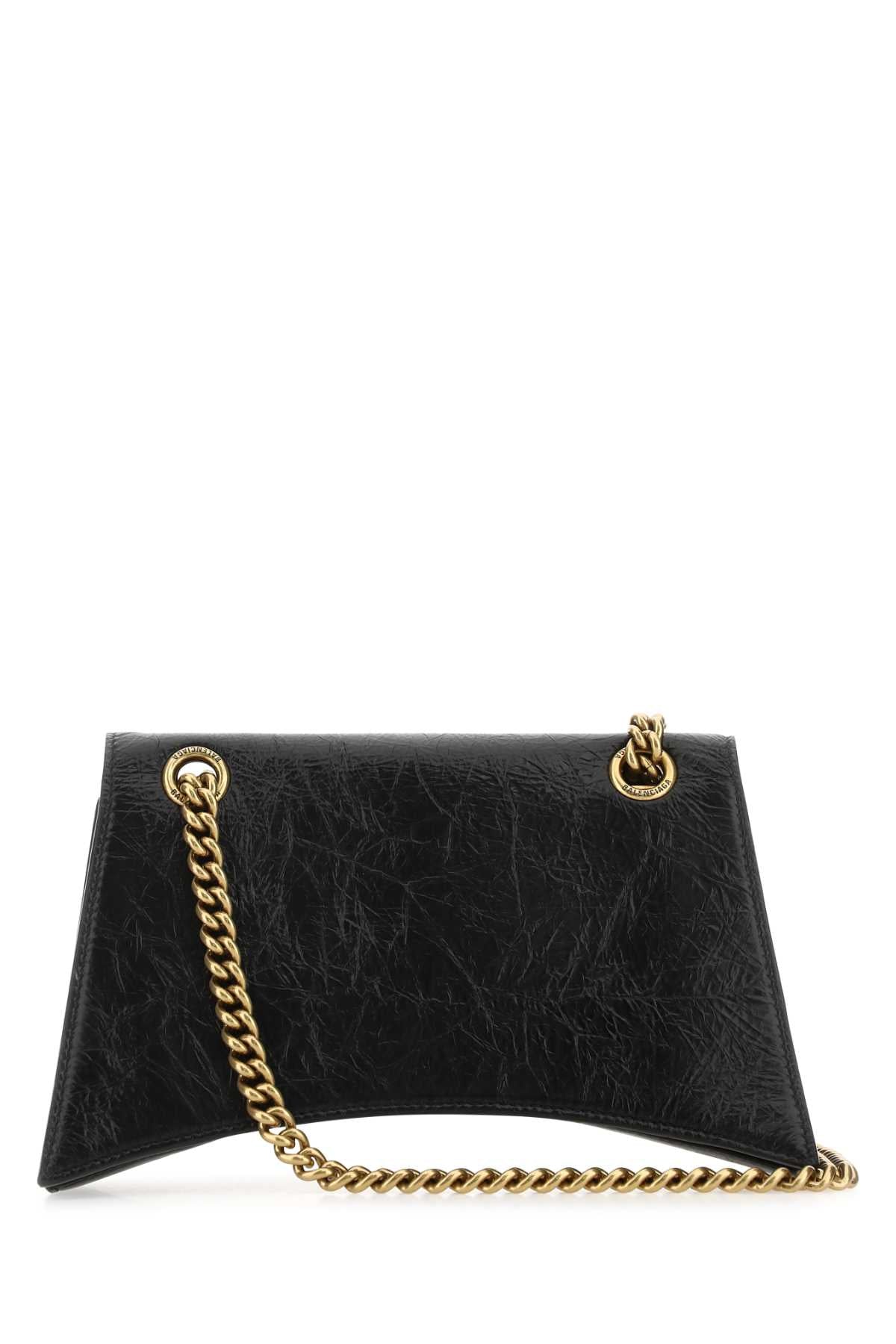 Balenciaga Crush Small Leather Shoulder Bag - Black Crinkled Calfskin Designer Handbag