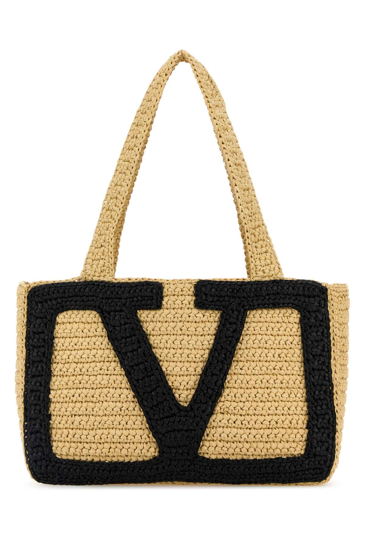 Valentino Garavani Viva Superstar Raffia Tote - Medium Crochet V Logo Shopping Bag