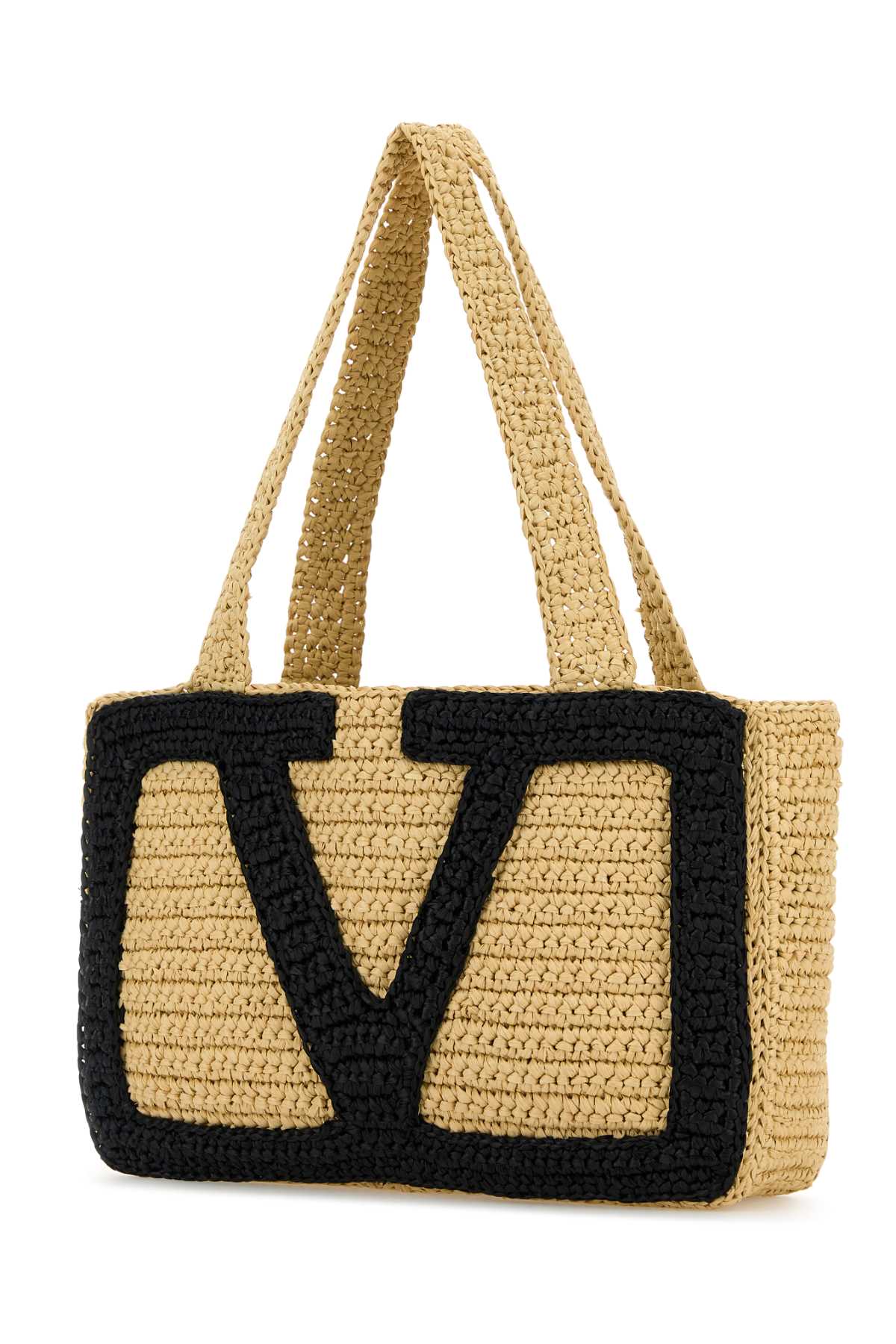 Valentino Garavani Viva Superstar Raffia Tote - Medium Crochet V Logo Shopping Bag