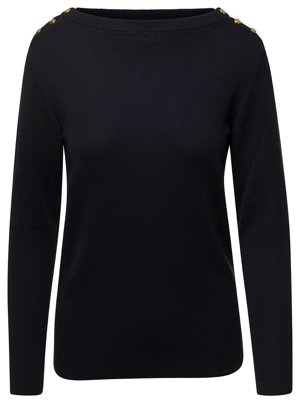 Gucci Black Cashmere Boat Neck Sweater with Gold Button Detail