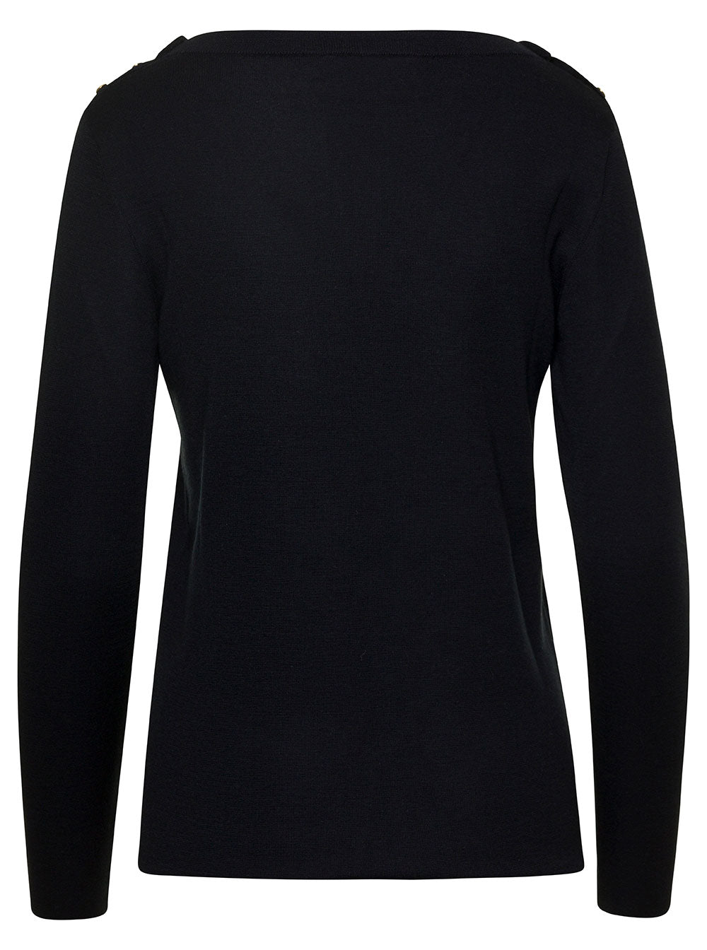 Gucci Black Cashmere Boat Neck Sweater with Gold Button Detail