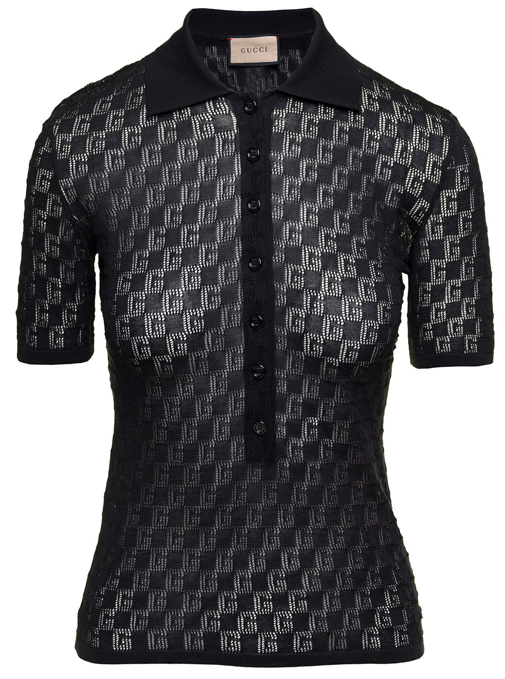 Gucci Black GG Monogram Polo Shirt in Silk & Cotton Blend