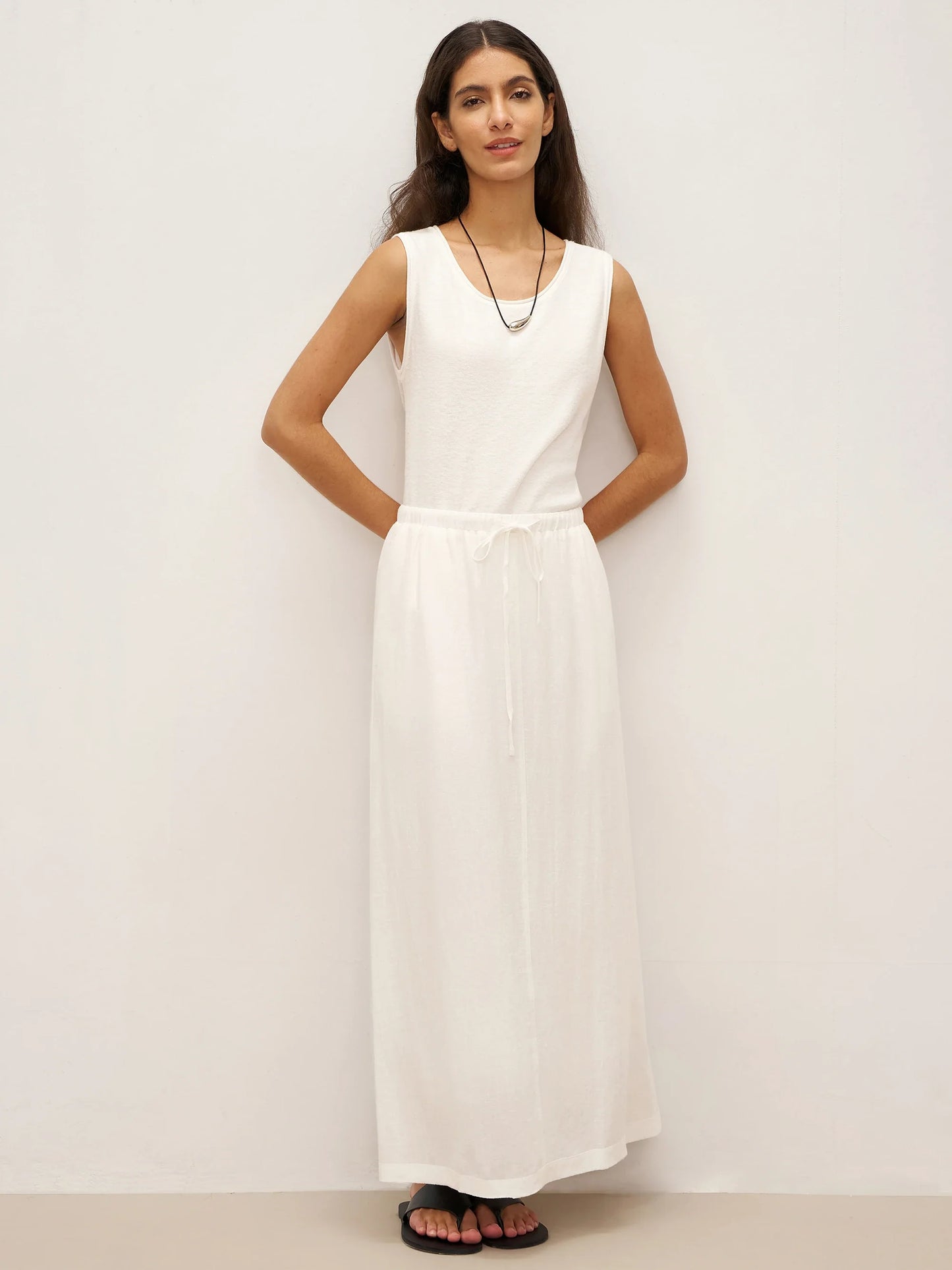 Linen Elastic Waist Drawstring Maxi Skirt NINA