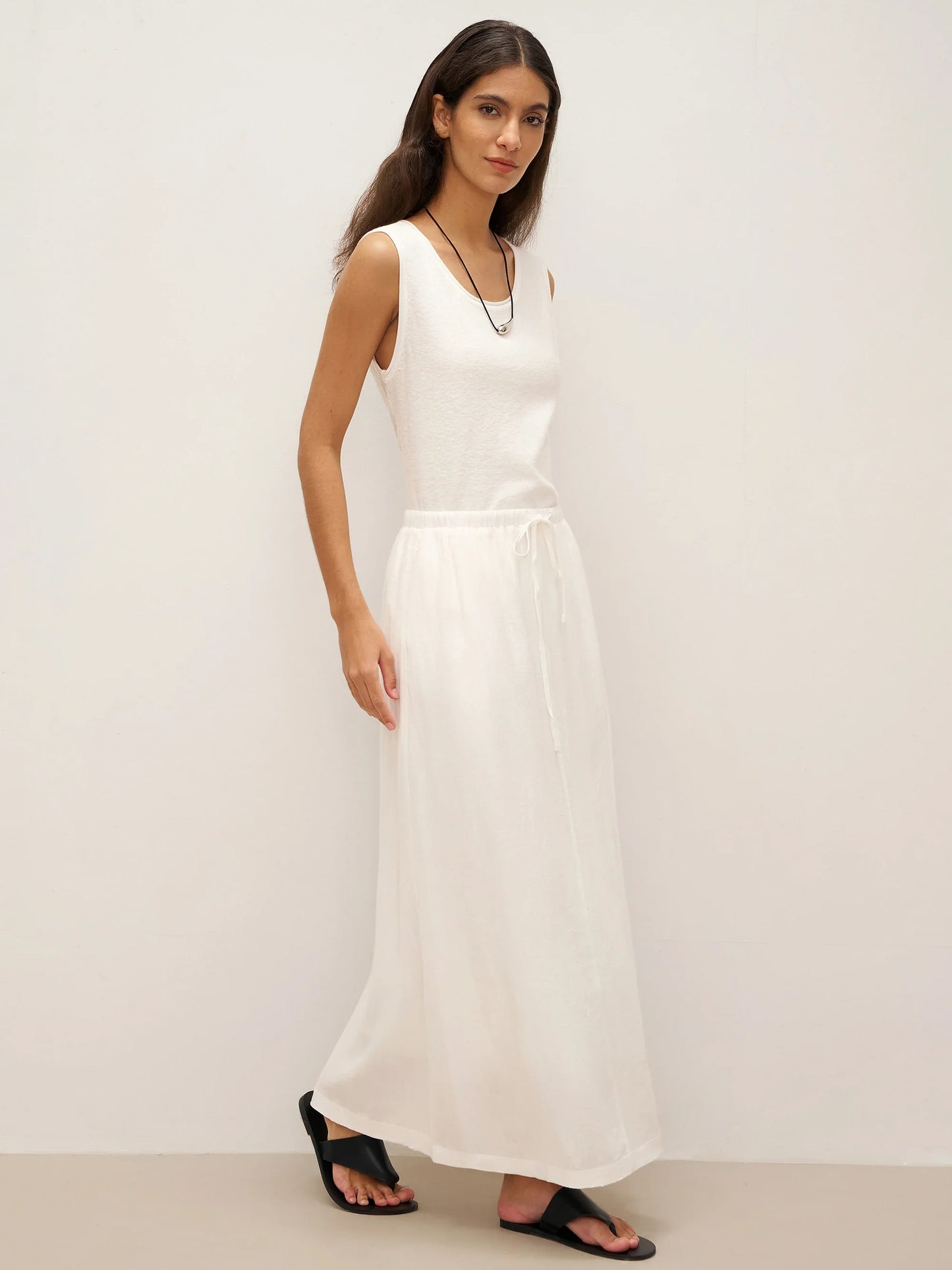 Linen Elastic Waist Drawstring Maxi Skirt NINA