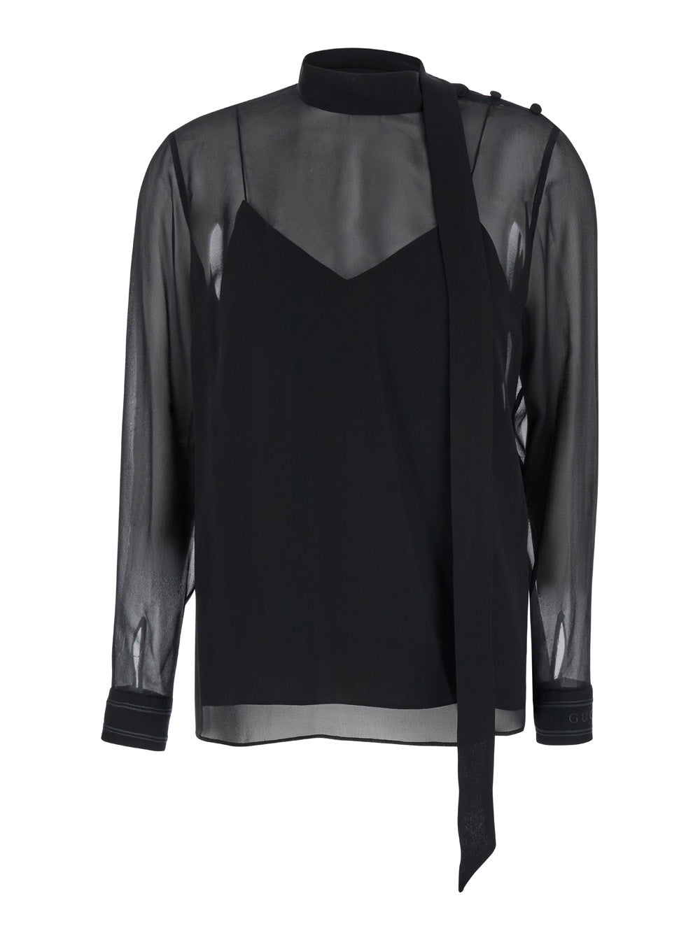 Gucci Black Silk Georgette Blouse with Pussy Bow Neckline