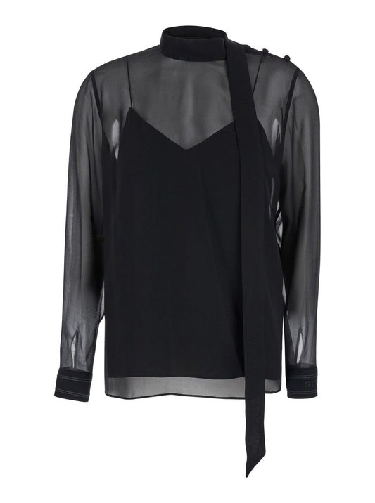 Gucci Black Silk Georgette Blouse with Pussy Bow Neckline
