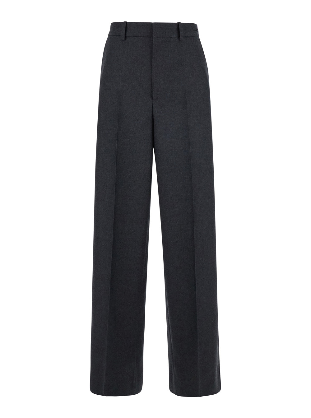 Gucci Grey Wool Wide-Leg Trousers with Logo Waist Detail