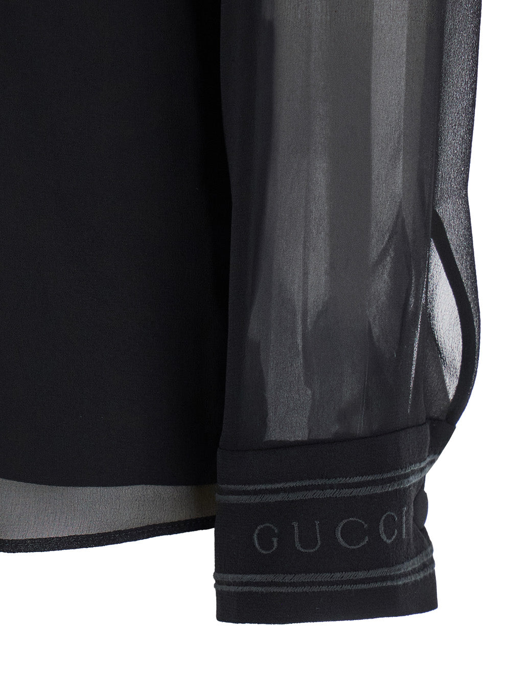 Gucci Black Silk Georgette Blouse with Pussy Bow Neckline