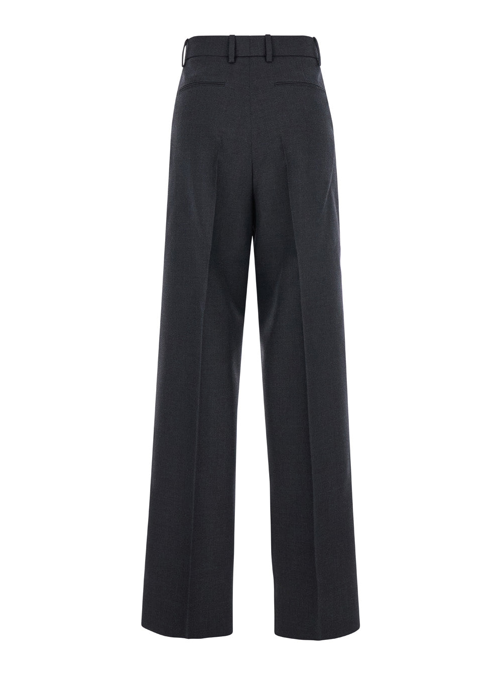 Gucci Grey Wool Wide-Leg Trousers with Logo Waist Detail