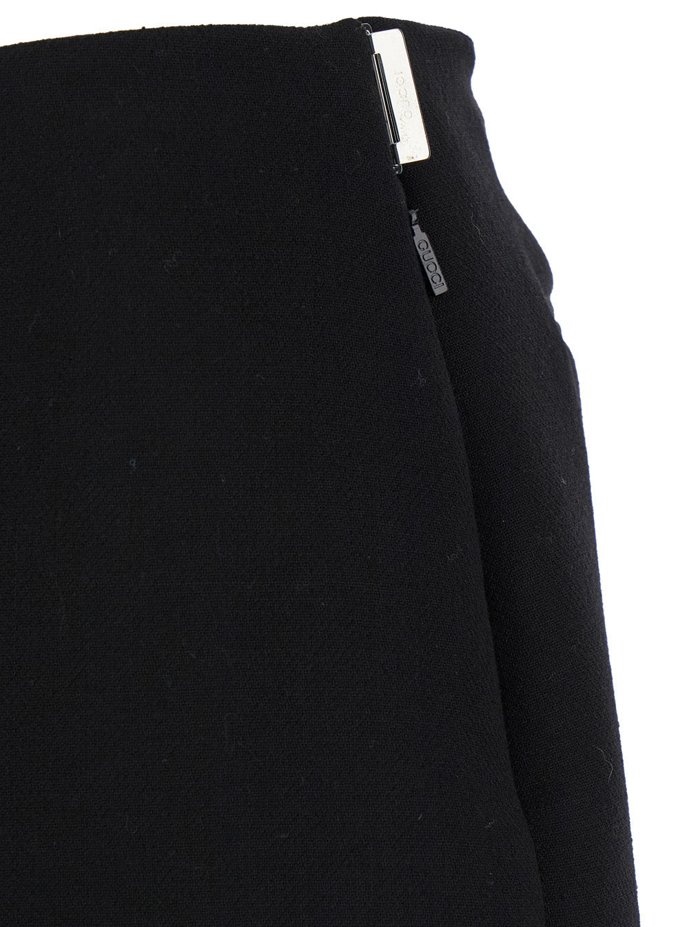 Gucci Black Wool High-Waist Skirt with Logo Waist Detail