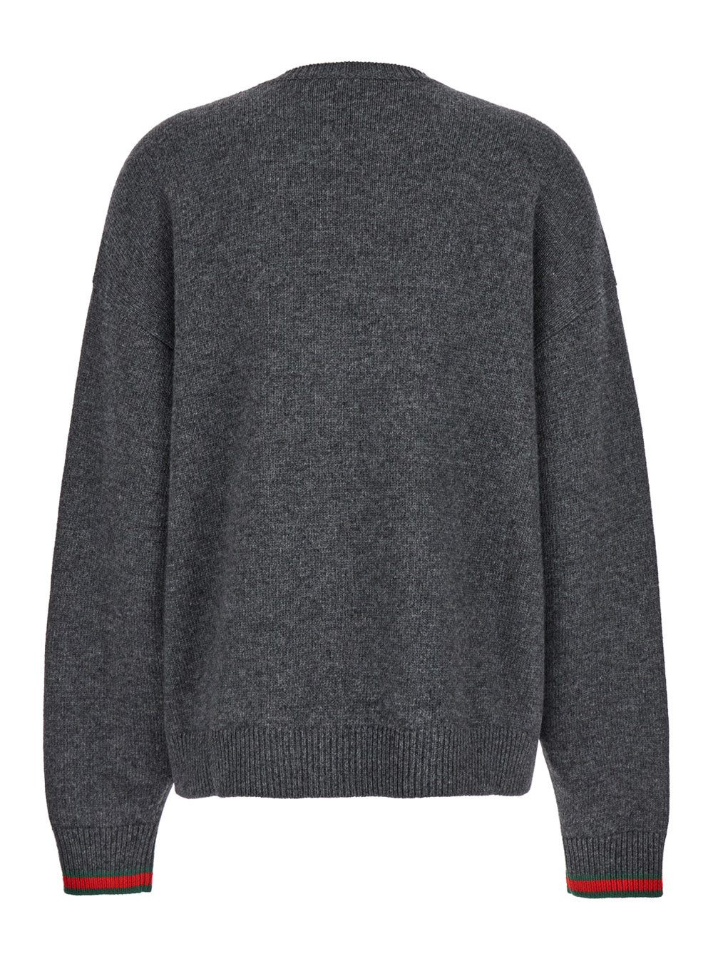 Gucci Grey Wool & Cashmere Crewneck Sweater with Web Cuff Detail