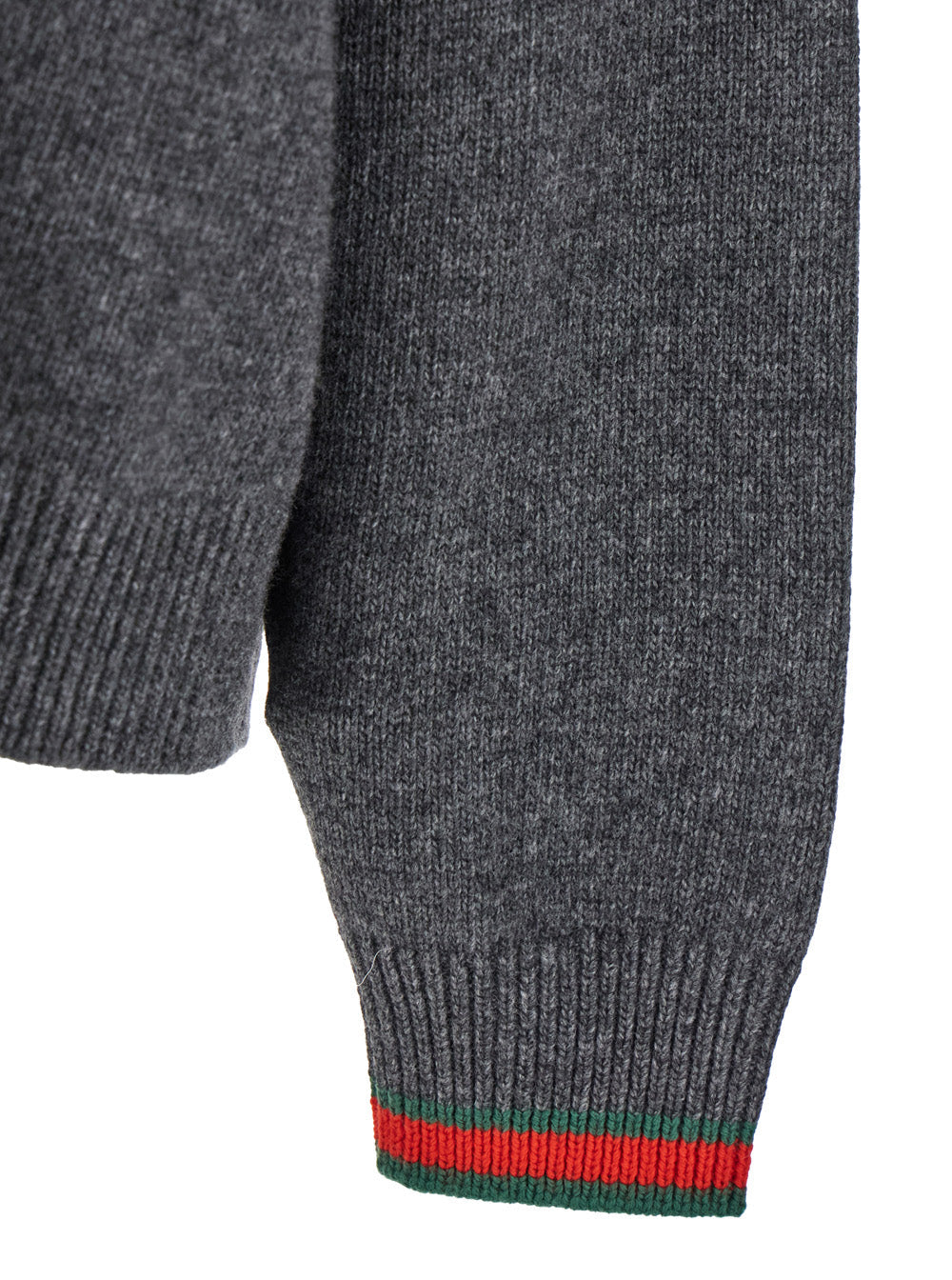 Gucci Grey Wool & Cashmere Crewneck Sweater with Web Cuff Detail