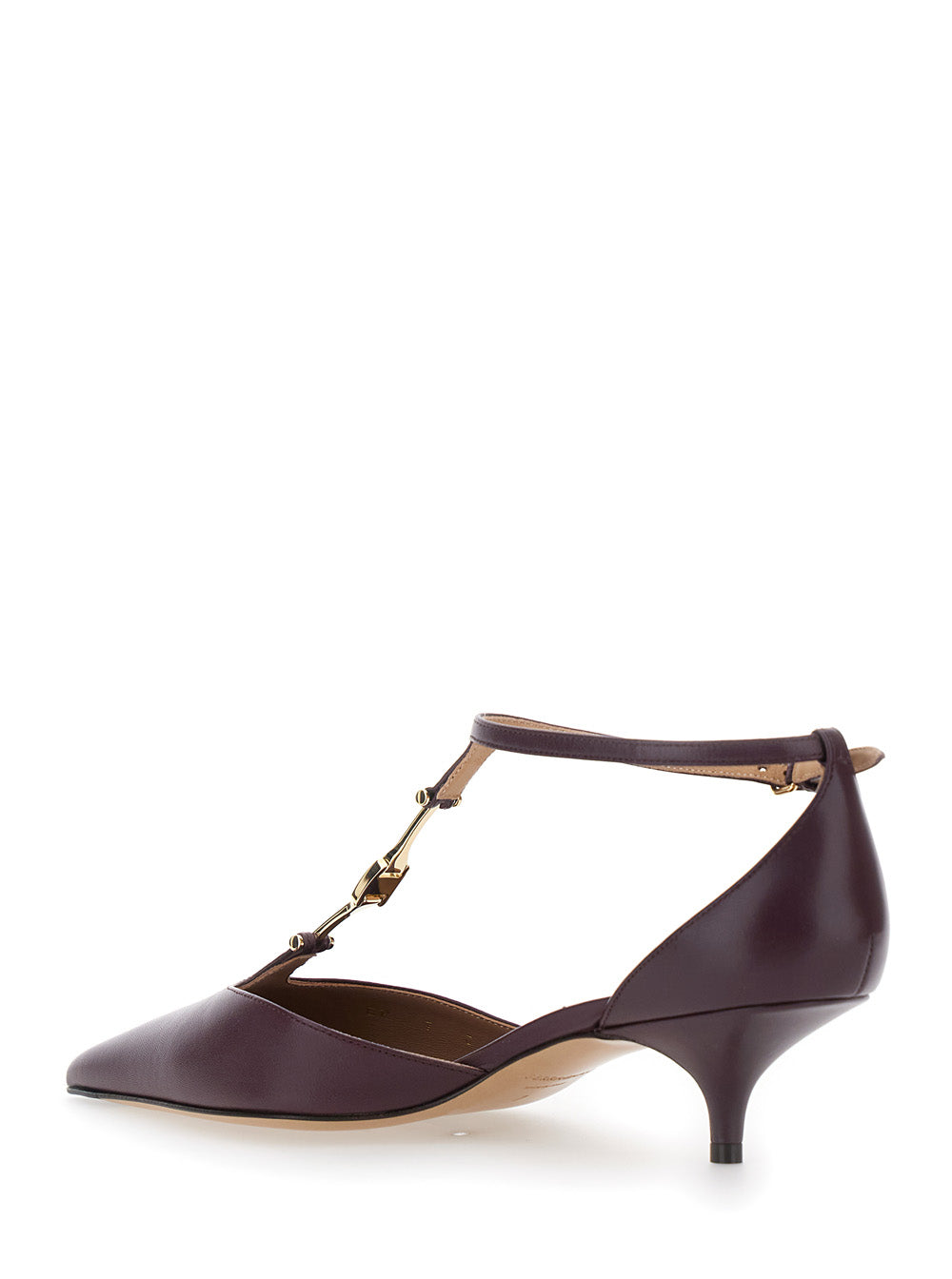 Ferragamo Bordeaux Leather T-Strap Pumps