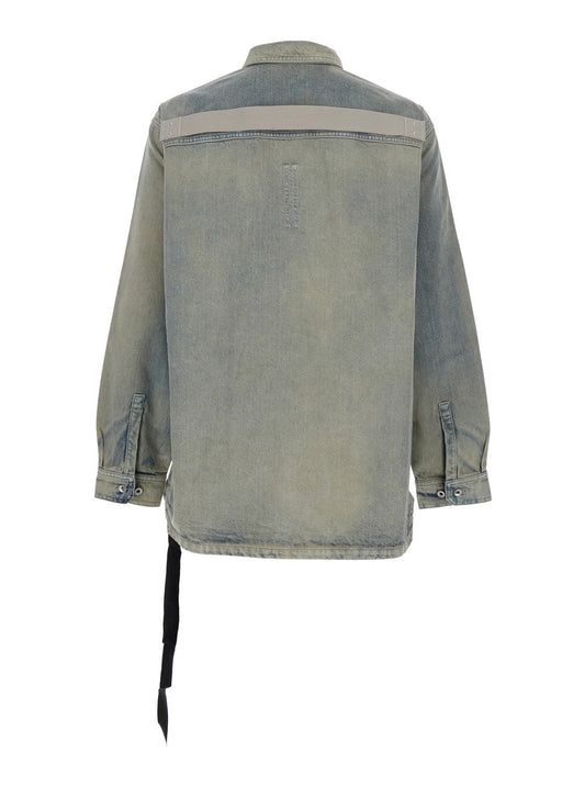 Drkshdw Men Light Blue Jacket With Classic Collar And Drawstring Detail On The Waist In Denim Man