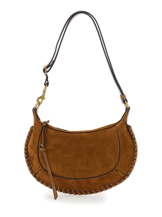 Isabel Marant Women Shoulder Bag 'Oskan Moon' With Logo Print On Front In Brown Suede For Women